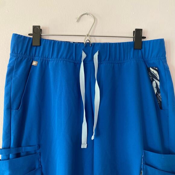 FIGS Women size Medium Tema Performance Wide Leg Scrub Pants Royal Blue Feather - Picture 3 of 9